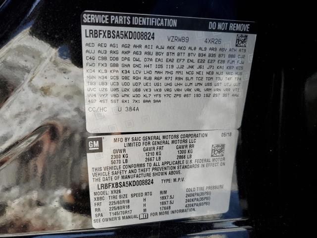 LRBFXBSA5KD008824 - 2019 BUICK ENVISION PREFERRED შავი ფოტო 13