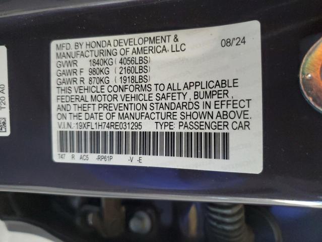 19XFL1H74RE031295 - 2024 HONDA CIVIC EXL GRAY photo 12