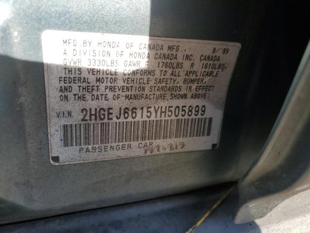 2HGEJ6615YH505899 - 2000 HONDA CIVIC BASE BLUE photo 12