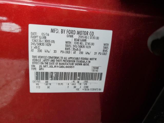 2LMTJ8LR1GBL66951 - 2016 LINCOLN MKX RESERVE 红色 照片 14