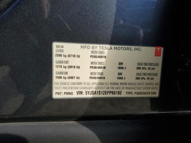 5YJSA1S12EFP66192 - 2014 TESLA MODEL S GRAY photo 12