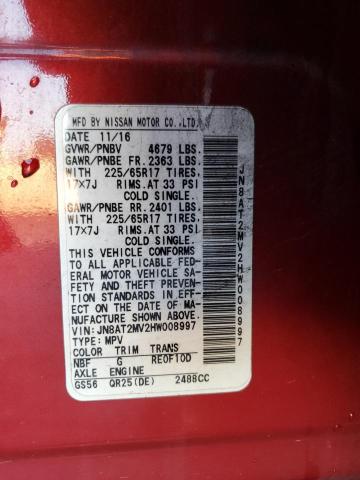 JN8AT2MV2HW008997 - 2017 NISSAN ROGUE S RED photo 13