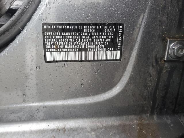 3VWDB7AJ7HM394422 - 2017 VOLKSWAGEN JETTA SE GRAY photo 12