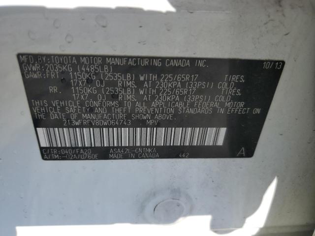 2T3WFREV8DW064743 - 2013 TOYOTA RAV4 XLE WHITE photo 12