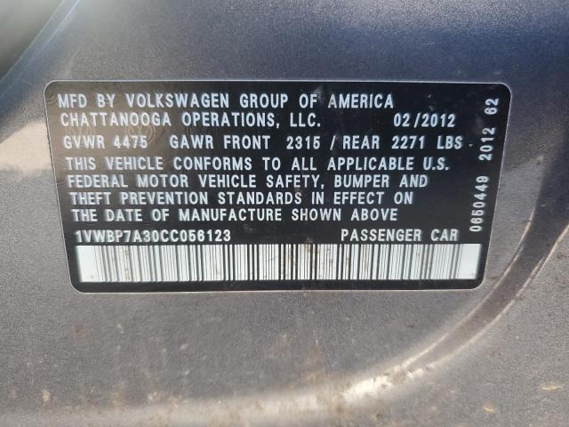 1VWBP7A30CC056123 - 2012 VOLKSWAGEN PASSAT SE SILVER photo 12