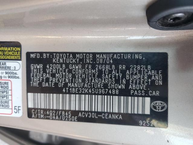 4T1BE32K45U967488 - 2005 TOYOTA CAMRY LE BEIGE photo 12