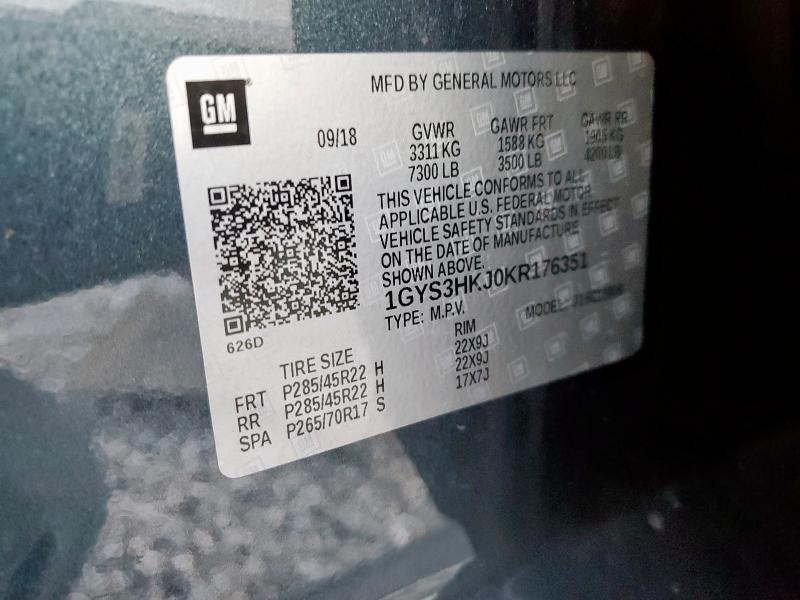 1GYS3HKJ0KR176351 - 2019 CADILLAC ESCALADE ESV LUXURY Mavi fotoğraf 12