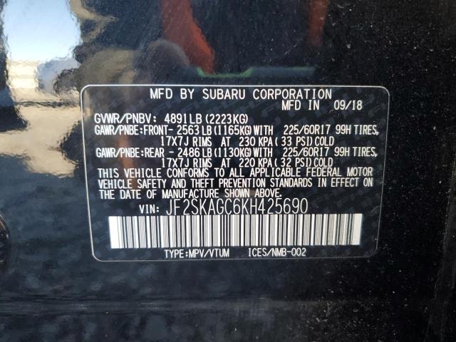 JF2SKAGC6KH425690 - 2019 SUBARU FORESTER PREMIUM შავი ფოტო 14