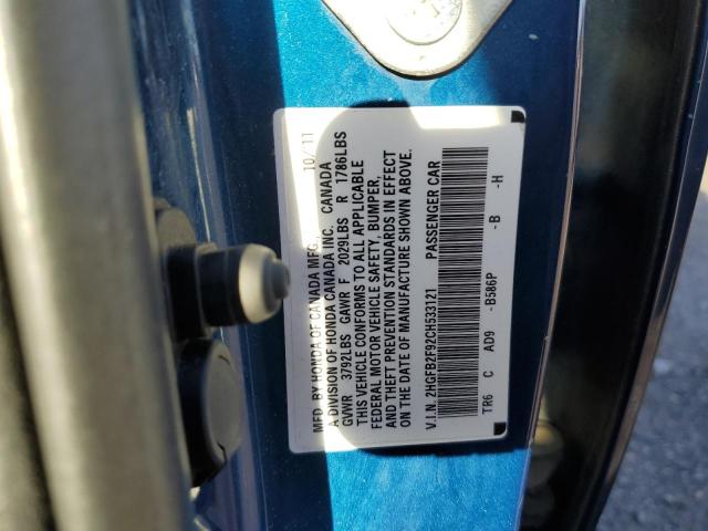 2HGFB2F92CH533121 - 2012 HONDA CIVIC EXL BLUE photo 12