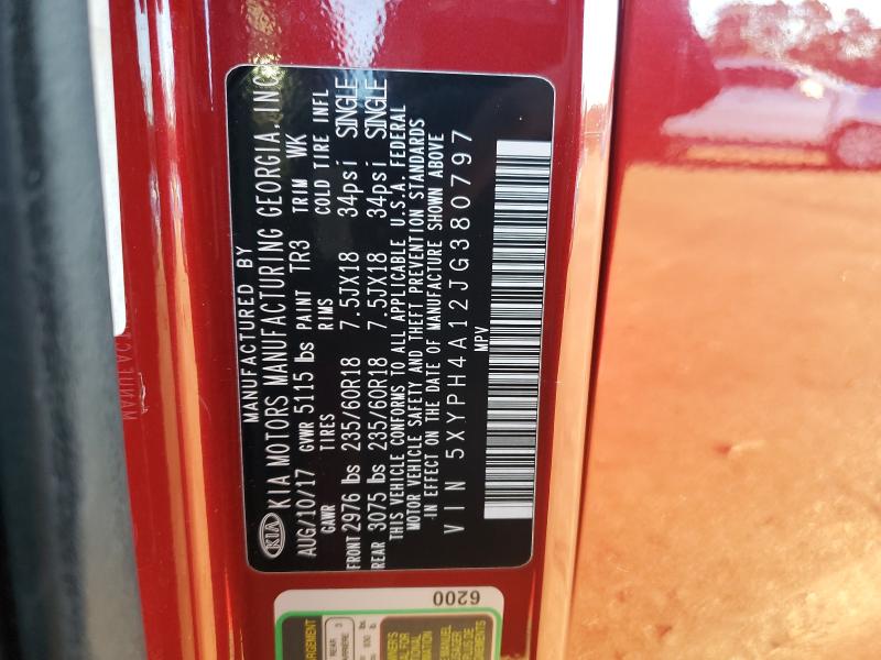 5XYPH4A12JG380797 - 2018 KIA SORENTO EX წითელი ფოტო 13