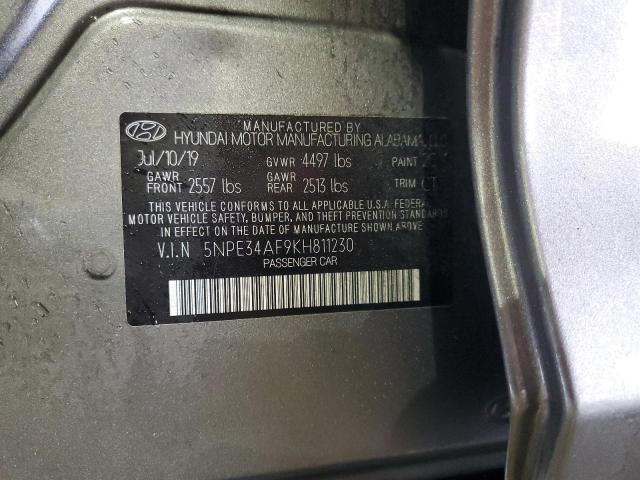 5NPE34AF9KH811230 - 2019 HYUNDAI SONATA LIMITED ნაცრისფერი ფოტო 12