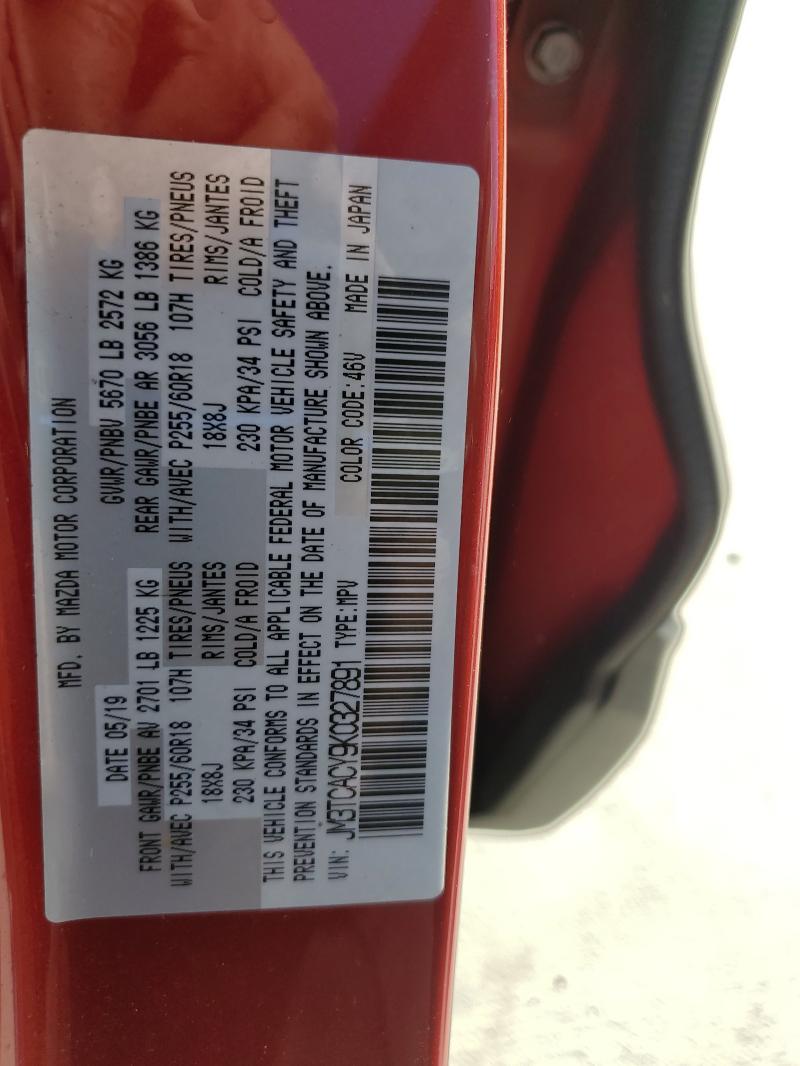 JM3TCACY9K0327891 - 2019 MAZDA CX-9 TOURING Կարմիր լուսանկար 14