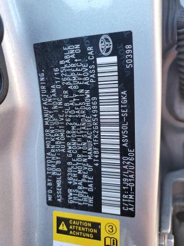 4T4BF1FK2GR549869 - 2016 TOYOTA CAMRY LE SILVER photo 12