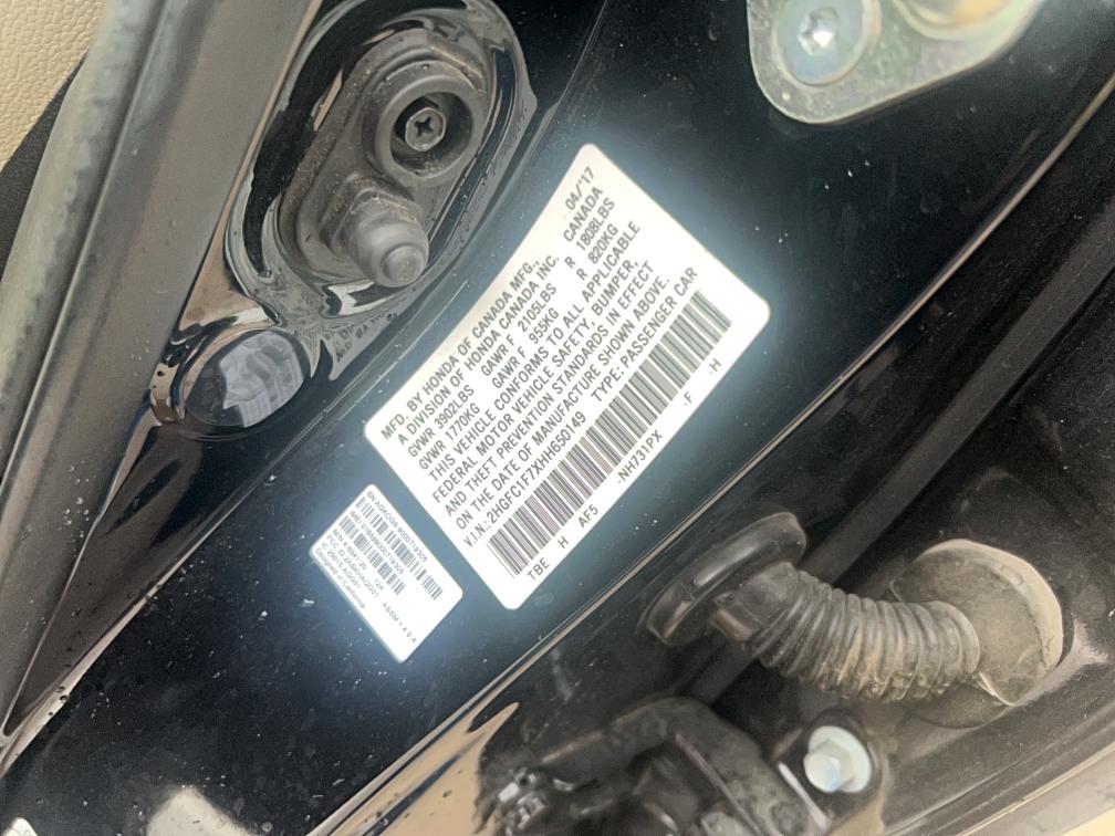 2HGFC1F7XHH650149 - 2017 HONDA CIVIC EXL BLACK photo 10