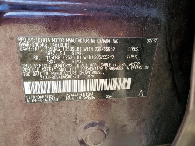 2T3JFREV4HW680570 - 2017 TOYOTA RAV4 SE იასამნისფერი ფოტო 12