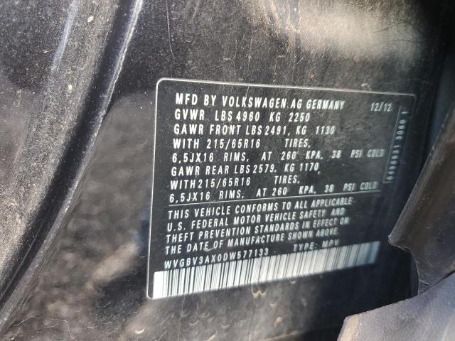 WVGBV3AX0DW577133 - 2013 VOLKSWAGEN TIGUAN S 黑色 照片 13