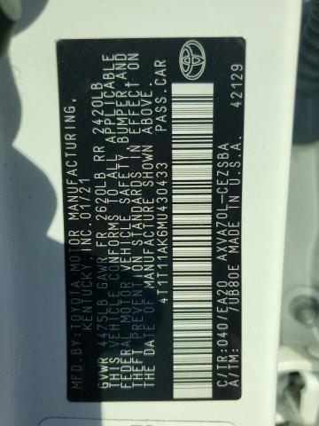 4T1T11AK6MU430433 - 2021 TOYOTA CAMRY SE თეთრი ფოტო 12