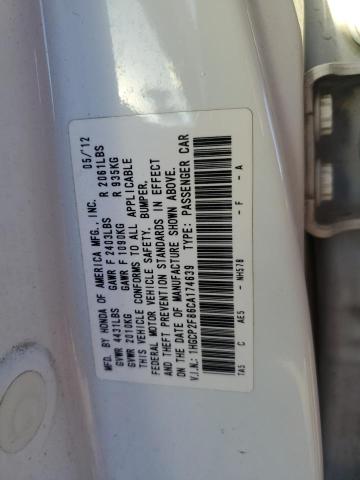 1HGCP2F86CA174639 - 2012 HONDA ACCORD EXL WHITE photo 12