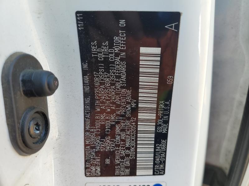 5TDYK3DCXCS205412 - 2012 TOYOTA SIENNA XLE 白色 照片 13