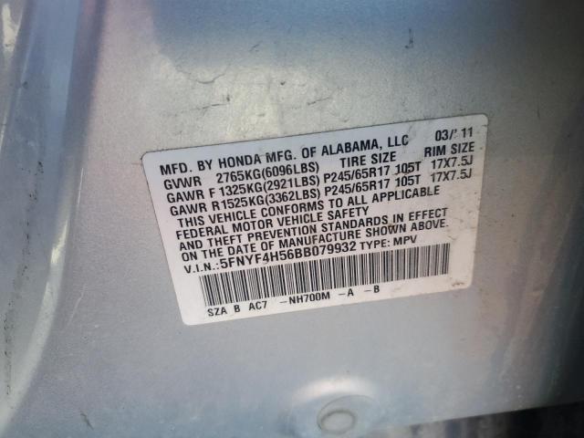 5FNYF4H56BB079932 - 2011 HONDA PILOT EXL SILVER photo 13