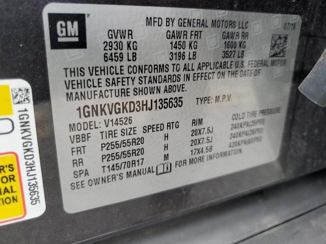 1GNKVGKD3HJ135635 - 2017 CHEVROLET TRAVERSE LT GRAY photo 13