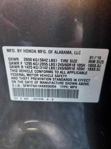 5FNYF6H1XKB056954 - 2019 HONDA PILOT LX Графитовый фото 13