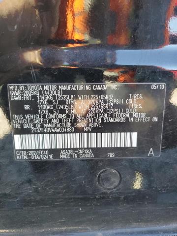 2T3ZF4DV4AW034880 - 2010 TOYOTA RAV4 黑色 照片 12