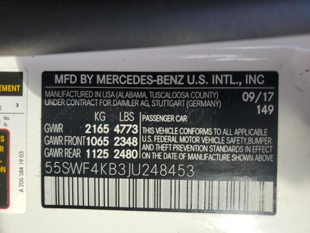 55SWF4KB3JU248453 - 2018 MERCEDES-BENZ C 300 4MATIC WHITE photo 13