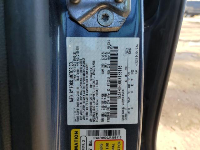 3FA6P0HD0JR158116 - 2018 FORD FUSION SE BLUE photo 12