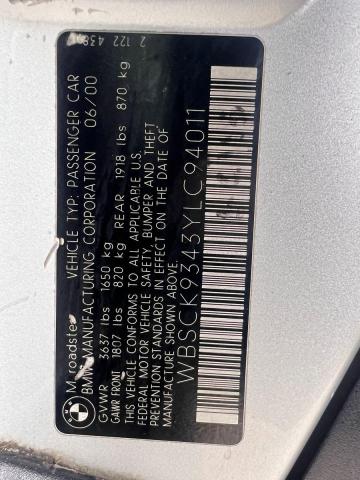 WBSCK9343YLC94011 - 2000 BMW M ROADSTER SILVER photo 10