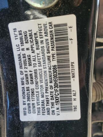 19XFC1F30HE003086 - 2017 HONDA CIVIC EX BLACK photo 12