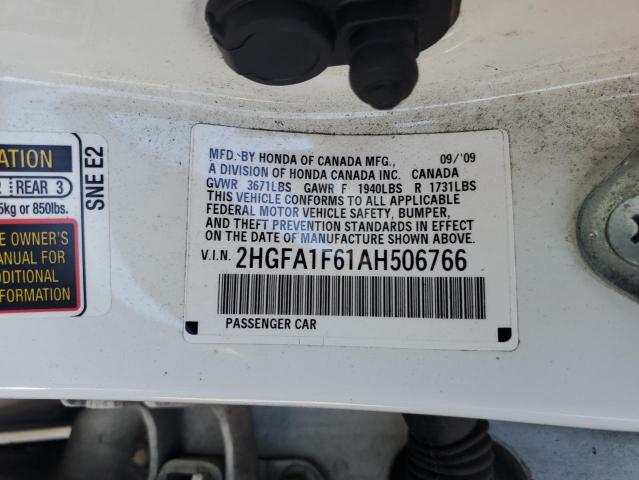 2HGFA1F61AH506766 - 2010 HONDA CIVIC LX-S Սպիտակ լուսանկար 13