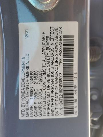 19XFL2H82NE005903 - 2022 HONDA CIVIC SPORT GRAY photo 13