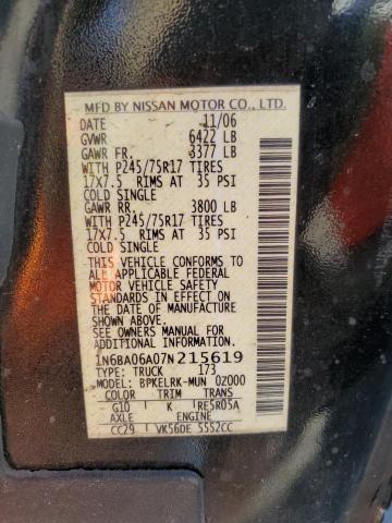 1N6BA06A07N215619 - 2007 NISSAN TITAN XE BLACK photo 12
