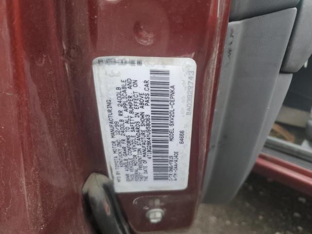 4T1BG28K4YU958063 - 2000 TOYOTA CAMRY CE BURGUNDY photo 12