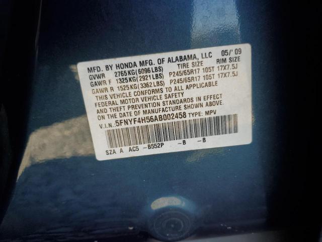 5FNYF4H56AB002458 - 2010 HONDA PILOT EXL BLUE photo 13