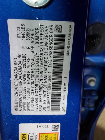 2HGFE2F5XPH564417 - 2023 HONDA CIVIC SPORT BLUE photo 12