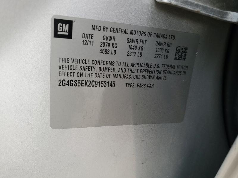 2G4GS5EK2C9153145 - 2012 BUICK REGAL PREMIUM SILVER photo 12