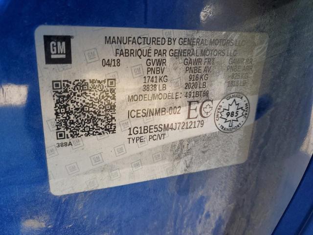 1G1BE5SM4J7212179 - 2018 CHEVROLET CRUZE LT Bleu photo 12