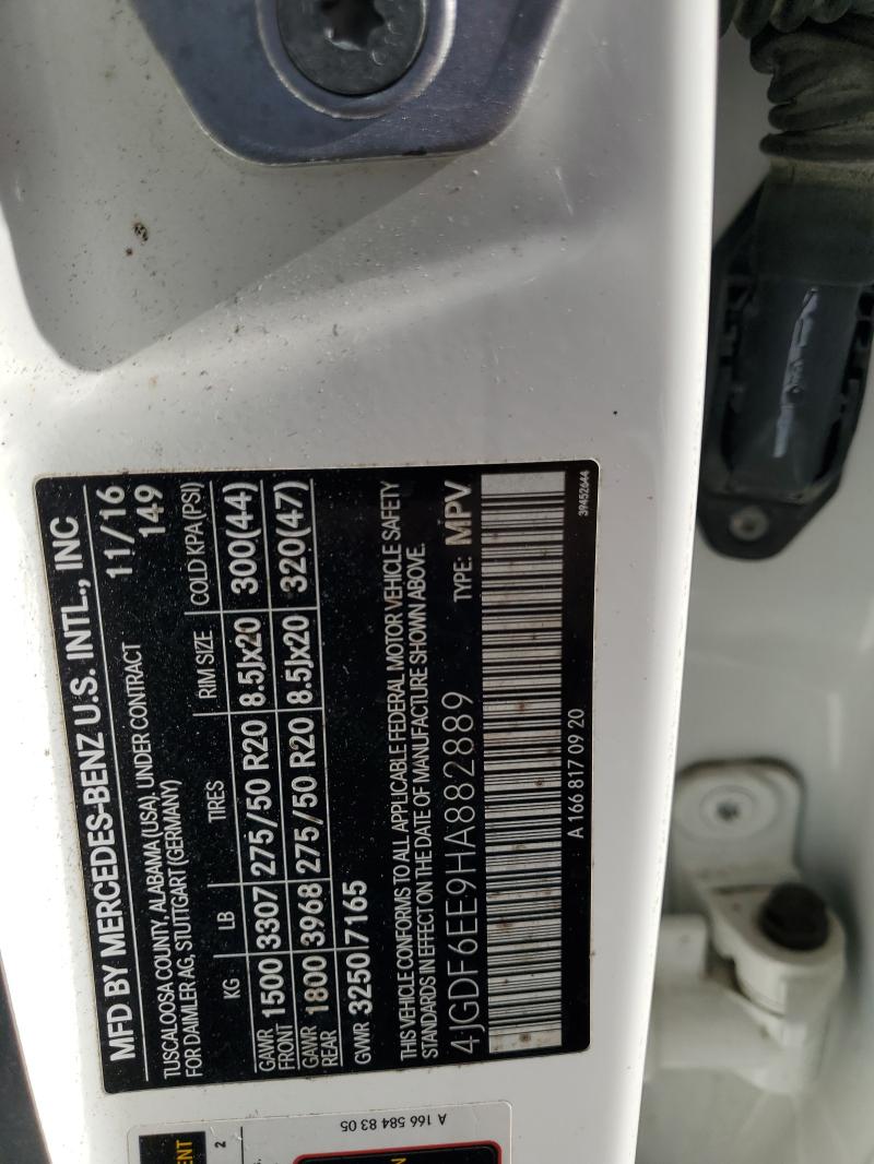 4JGDF6EE9HA882889 - 2017 MERCEDES-BENZ GLS 450 4MATIC WHITE photo 12