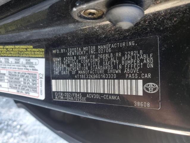 4T1BE32K96U163320 - 2006 TOYOTA CAMRY LE BLACK photo 13