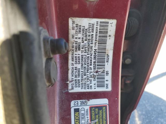1HGFA16528L060454 - 2008 HONDA CIVIC LX BURGUNDY photo 12