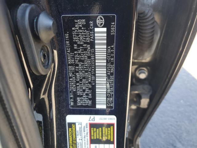 4T1BF1FKXCU599715 - 2012 TOYOTA CAMRY BASE BLACK photo 13
