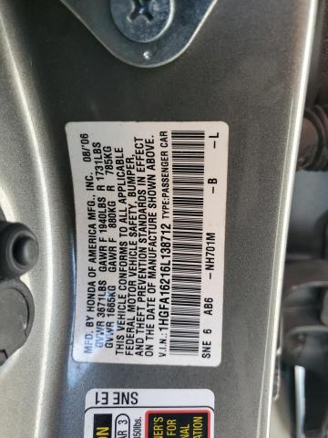 1HGFA16216L138712 - 2006 HONDA CIVIC DX ნაცრისფერი ფოტო 13