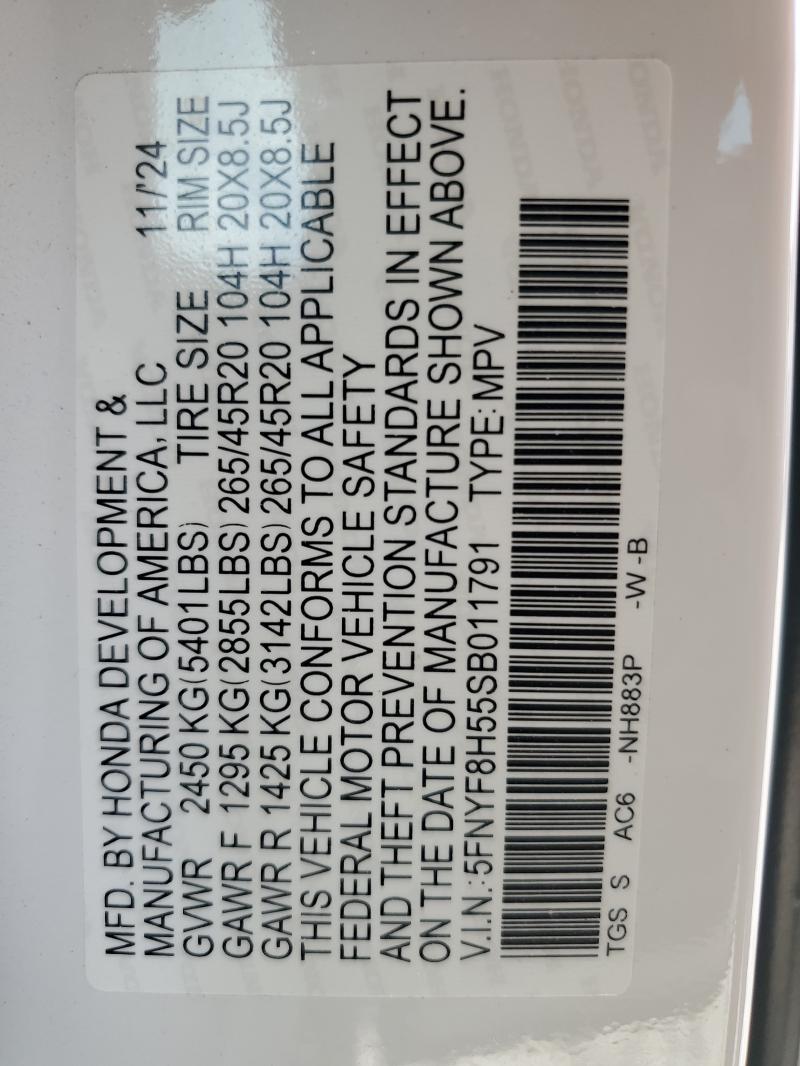 5FNYF8H55SB011791 - 2025 HONDA PASSPORT EXL Blanc photo 13