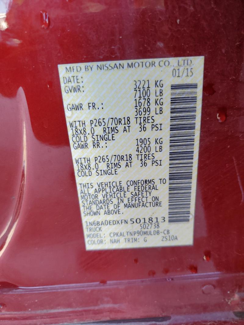 1N6BA0EDXFN501813 - 2015 NISSAN TITAN S 红色 照片 13