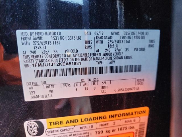 1FMJU1JT2KEA51881 - 2019 FORD EXPEDITION XLT أسود صورة 13