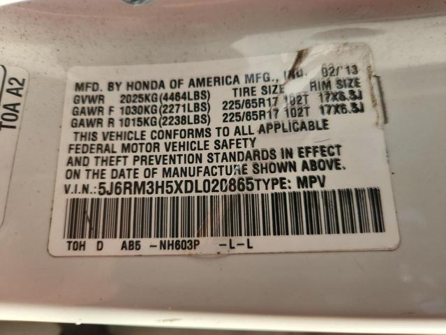 5J6RM3H5XDL020865 - 2013 HONDA CR-V EX WHITE photo 13