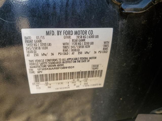 1FM5K8AR8FGB91531 - 2015 FORD EXPLORER POLICE INTERCEPTOR შავი ფოტო 13