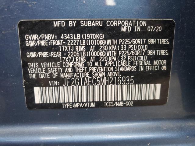 JF2GTAEC5MH216935 - 2021 SUBARU CROSSTREK PREMIUM Mavi foto 13